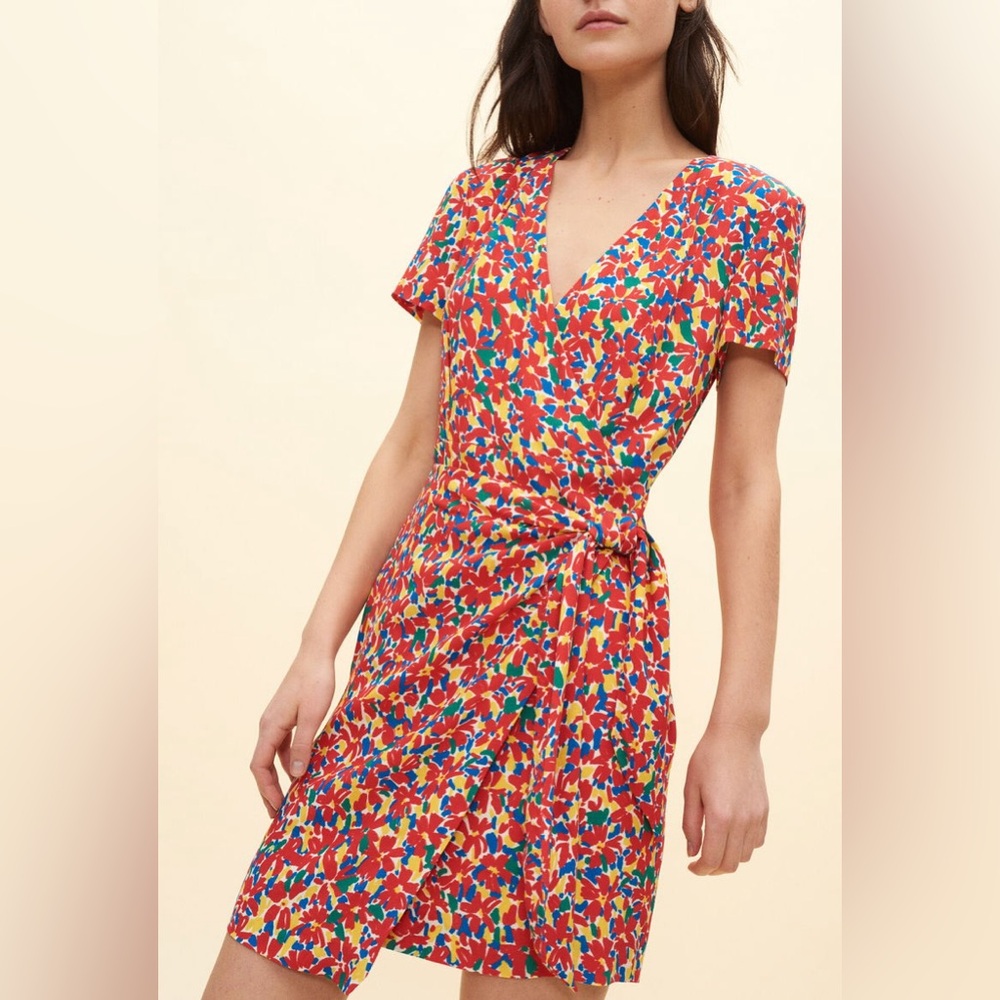 Red Floral Wrap Dress with Tie Waist